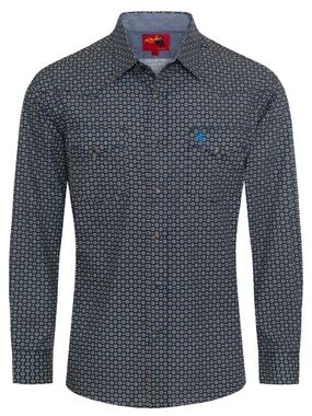Men's Navy Geometric Print Button-Down Shirt By Rodeo